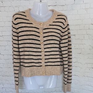 EVEREVE Marilyn Striped Knit Cardigan - Oat/Black - Medium
